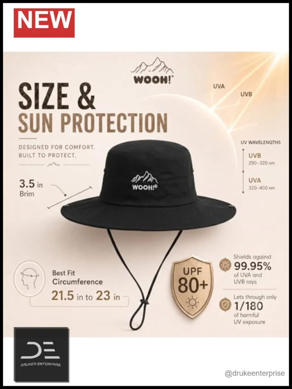 UPF80+ Wide Brim Foldable Bucket Hat with Adjustable Chin Strap